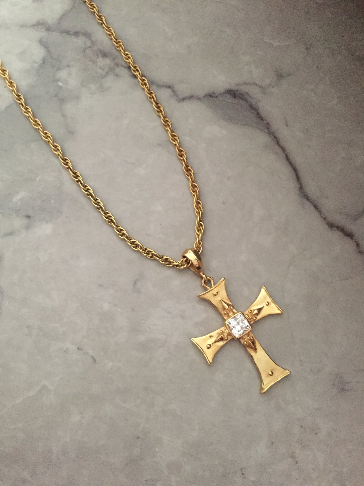 Necklace - Golden Cross with CZ in Sterling Silver by roman paul