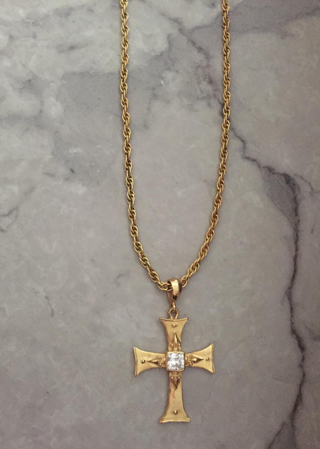 Necklace - Sterling silver Golden Cross with CZ by Roman Paul
