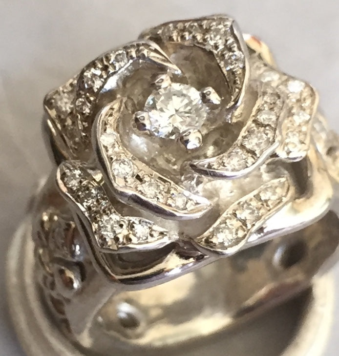 Ring - Sterling Silver Diamond White Rose byRoman Paul Jewelry