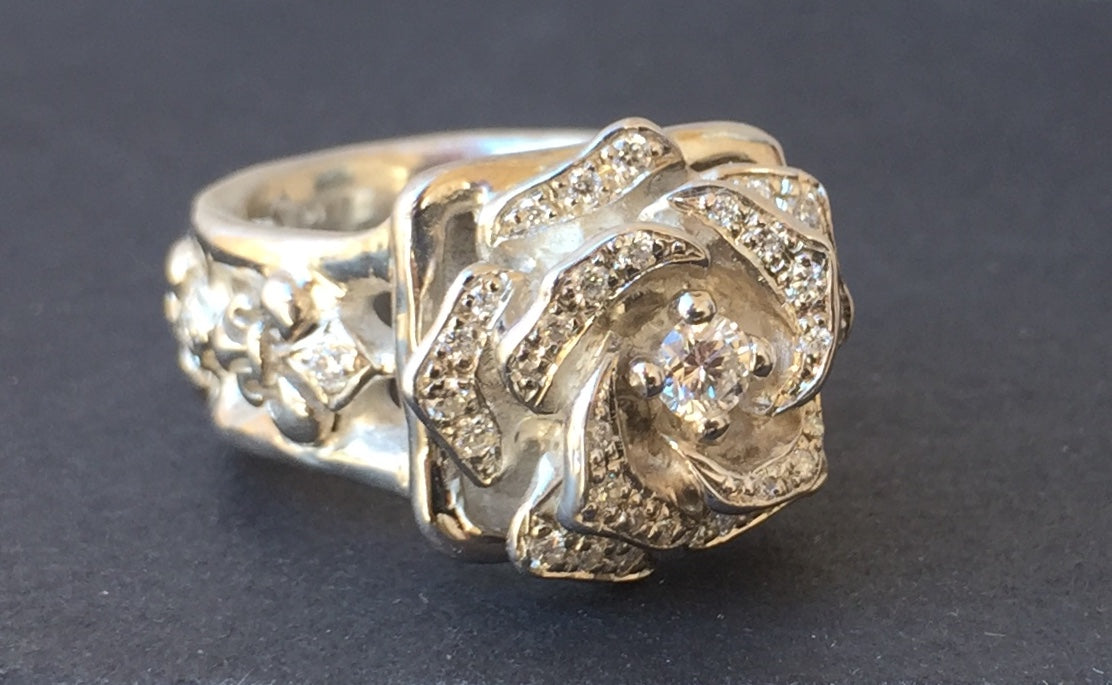 Ring - Diamond White Rose by Roman Paul in Silver 18k Gold Plated 