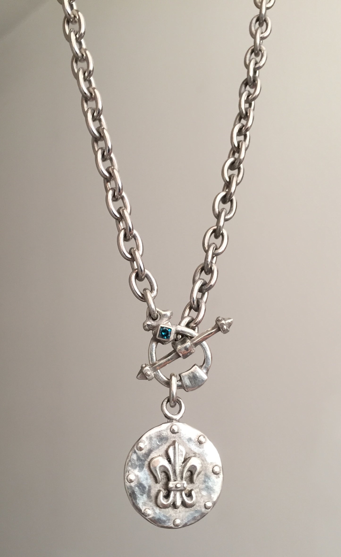 Necklace Medallion - Fleur De LIs Knight & Blue Diamond