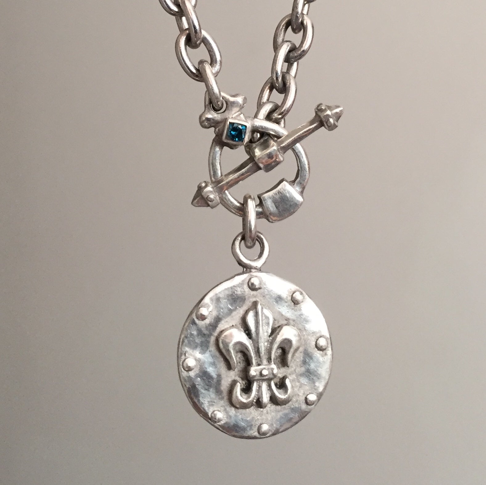 Necklace - Fleur De LIs Knight & Blue Diamond by Roman Paul