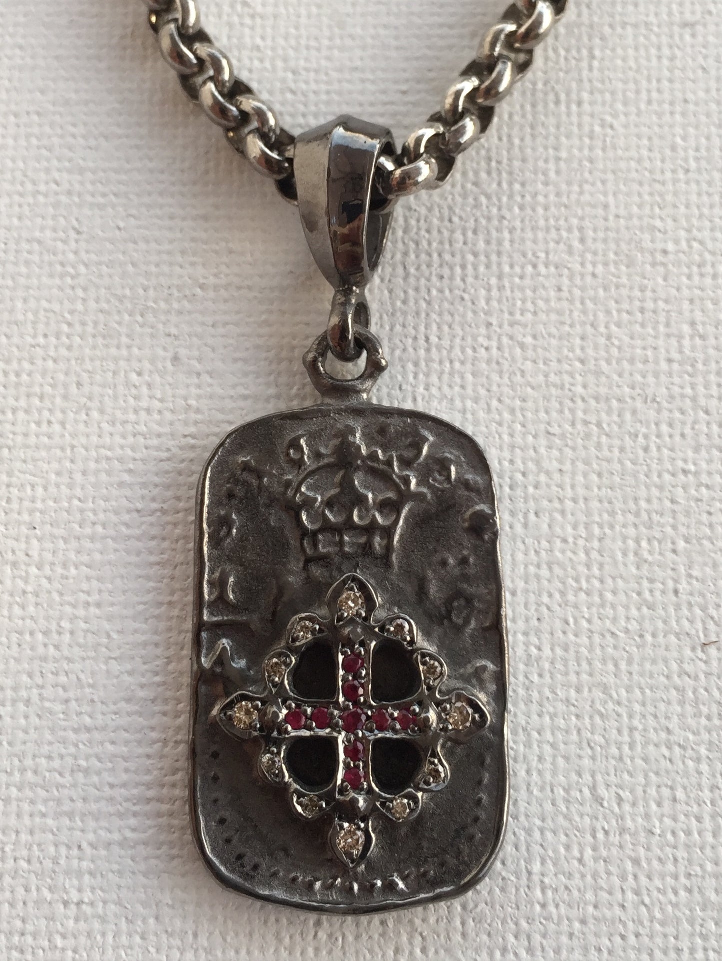 Necklace - Dog Tag with FDL Diamond & Ruby Cross