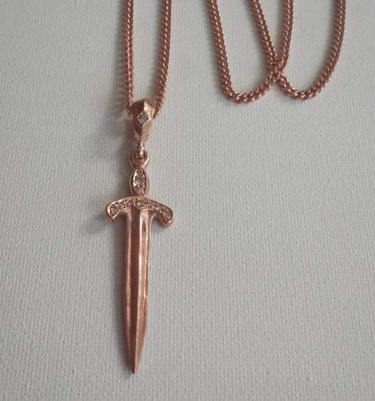 Necklace - Rose Gold Sword & Diamonds