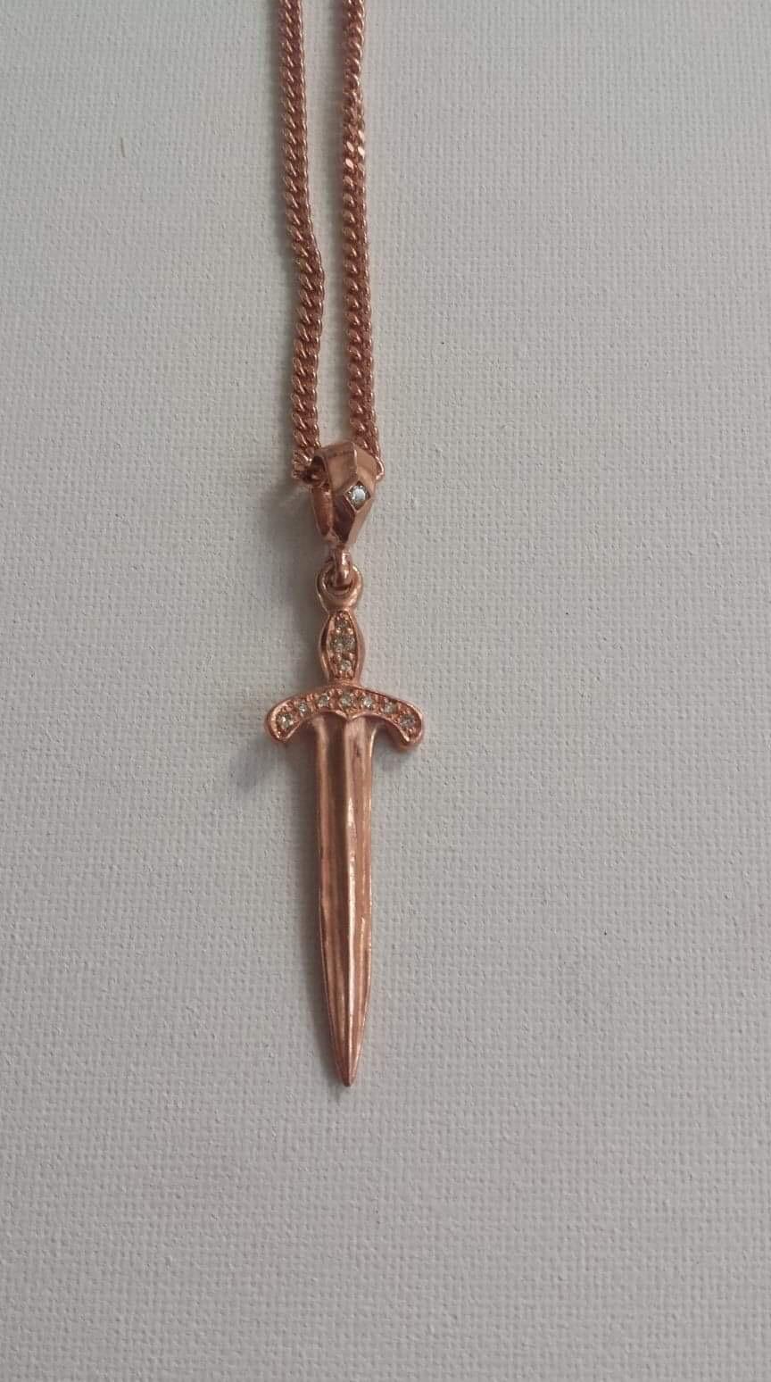 Necklace - Rose Gold Sword & Diamonds
