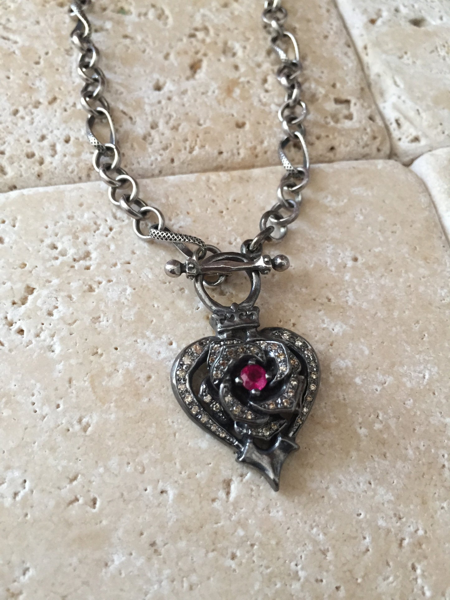 Necklace - Black Platinum Rose Heart