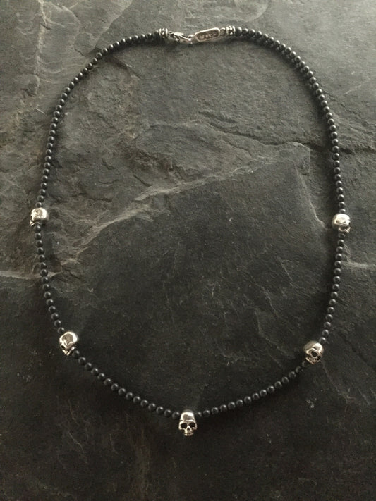 Necklace - Five Skulls w Hematite
