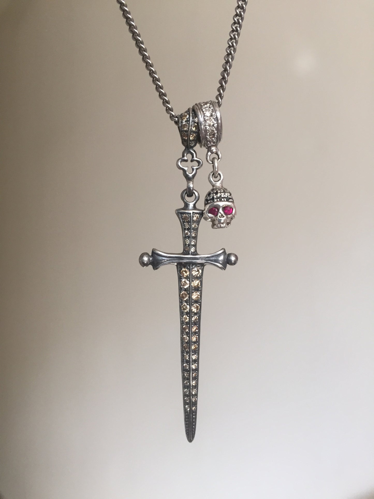 Sterling Silver Diamond Sword and Skull