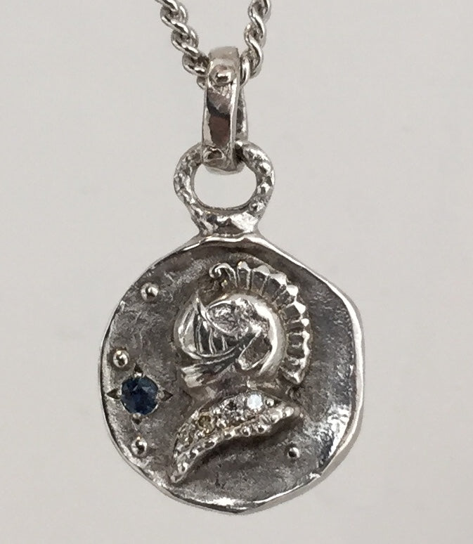 Knight Medallion Blue Sapphire & Diamonds by Roman Paul