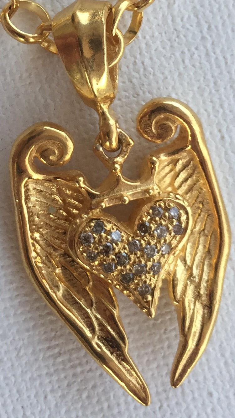 Necklace - Angel Golden Heart & Diamonds by Roman Paul