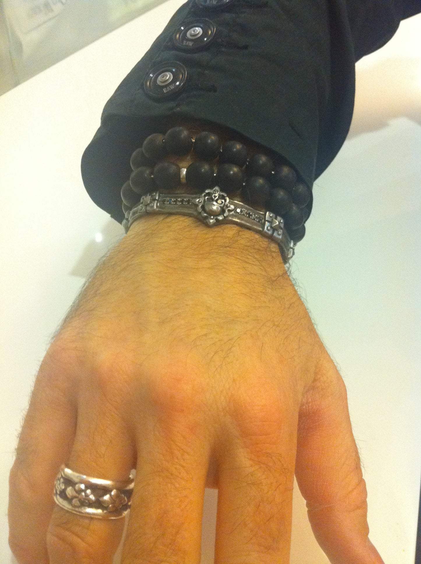 Sterling Silver Cuff with Black Diamonds