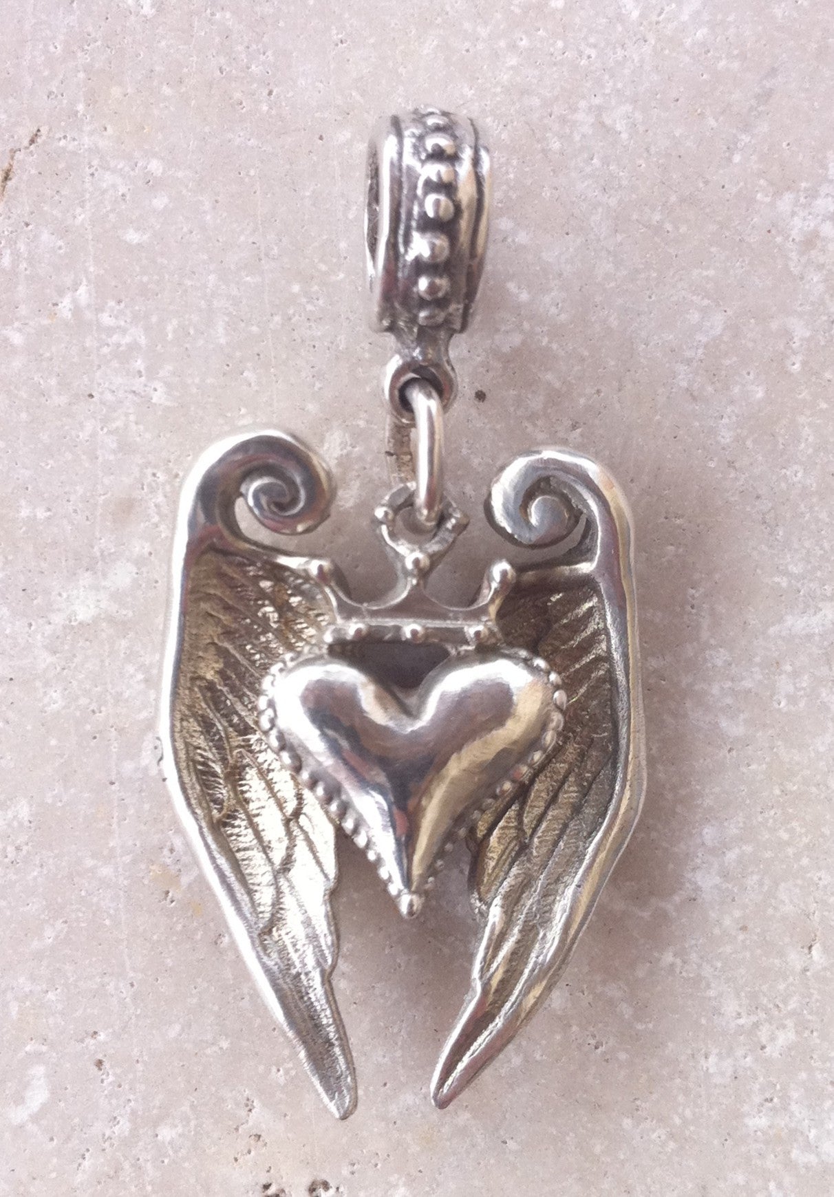 Sterling Silver Crowned Heart with Angel Wings