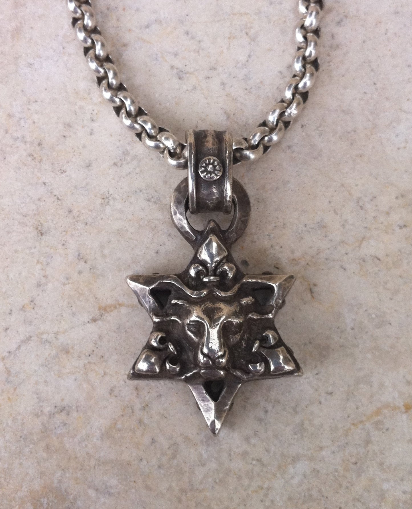 Sterling Silver Star of David Lion Head Necklace