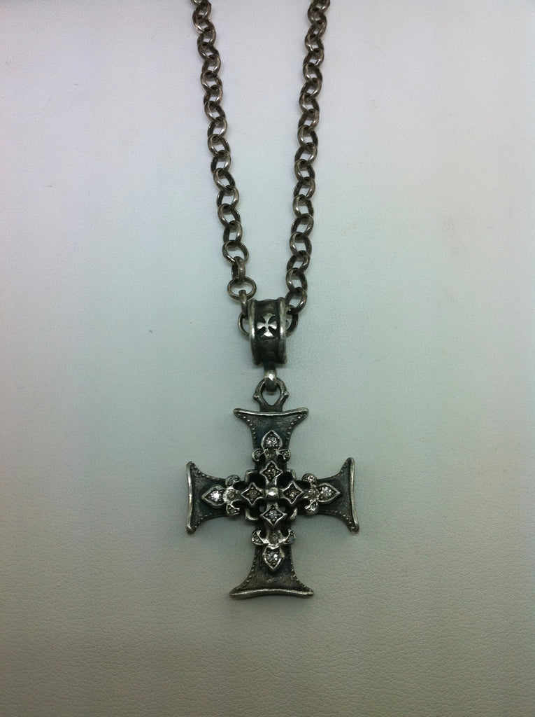 Sterling Silver Triple Cross Necklace with Champagne Diamonds