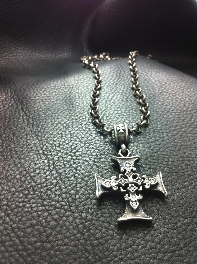 Sterling Silver Triple Cross Necklace with Champagne Diamonds