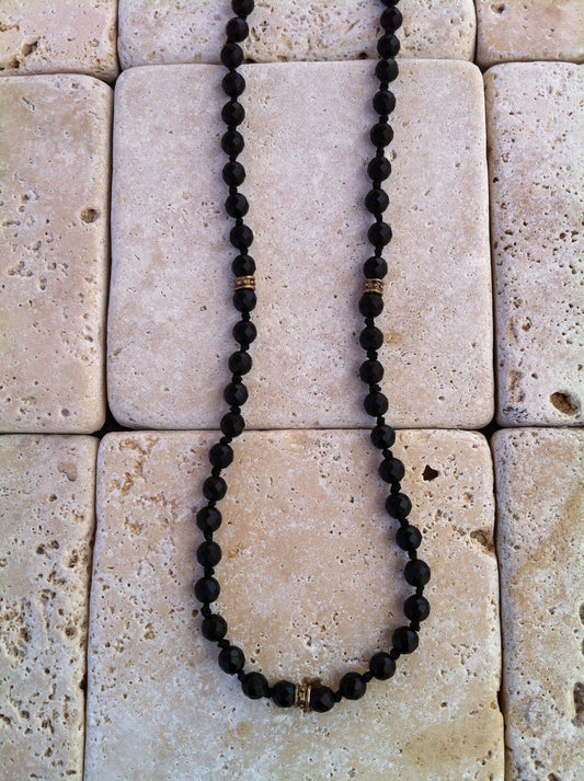 Necklace - Onyx Beads with Bronze Rondels