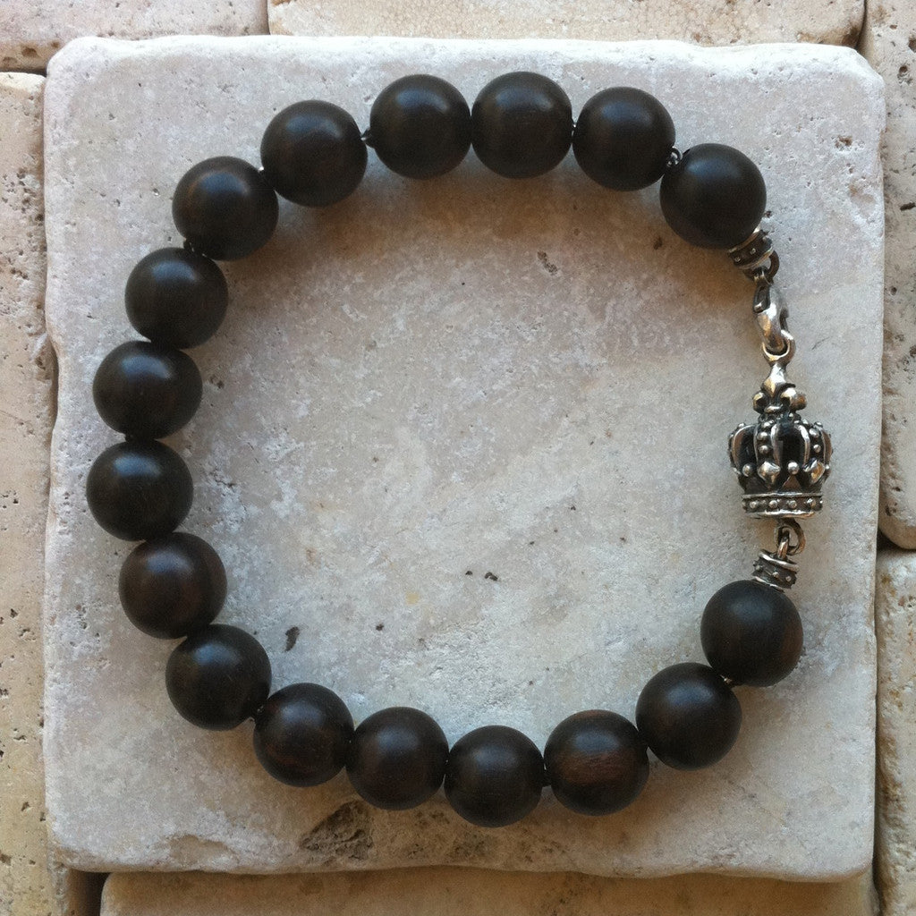sterling silver jewelry crown with ebony wood beads