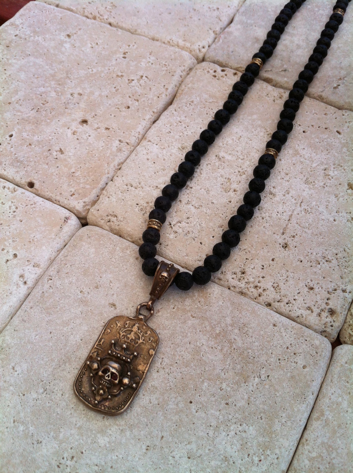 Necklace - Bronze Crowned Skull Dog Tag