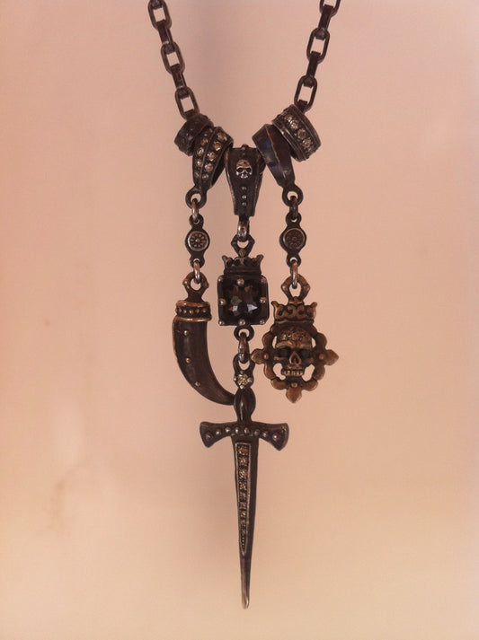Necklace - Triple Charm Sword & Black Diamond