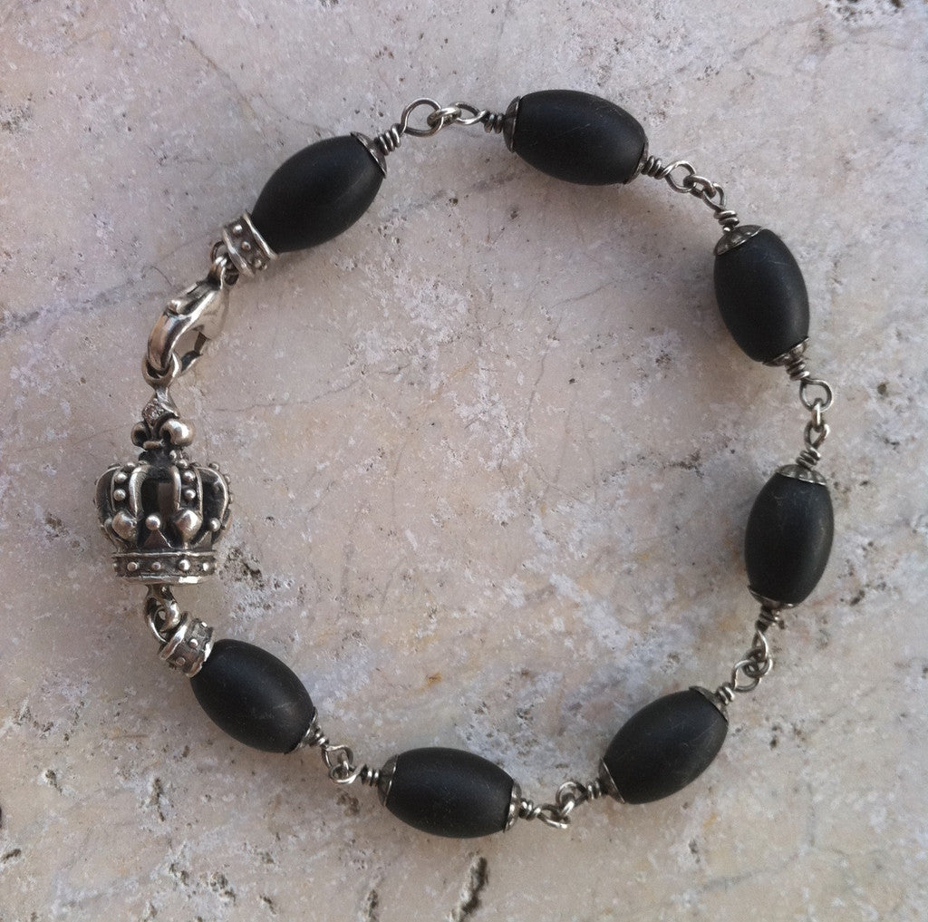 Sterling Silver Crown with Diamonds & Onyx Beads