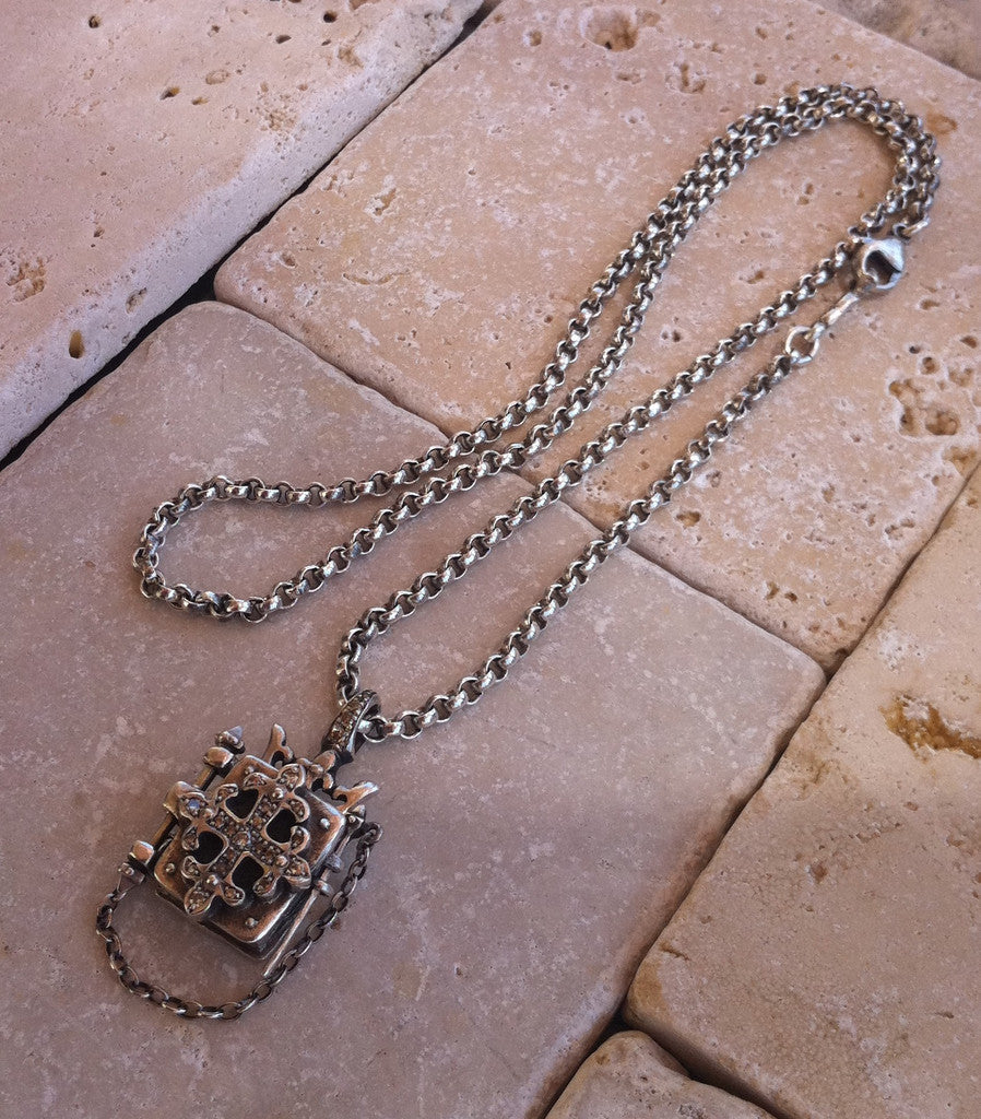 Necklace - Silver Cross Locket Book by Roman Paul
