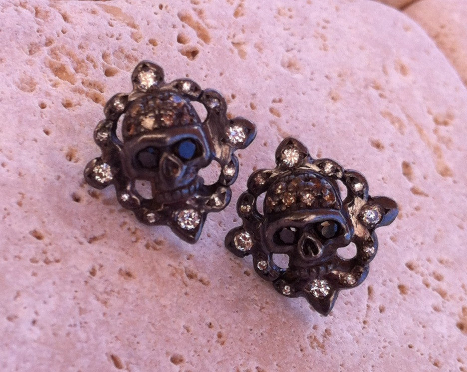Silver Skulls with Diamond Pave Earrings
