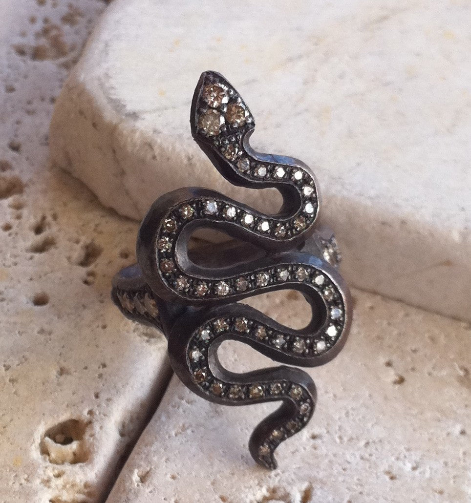 Sterling Silver Snake Diamond Pave Ring