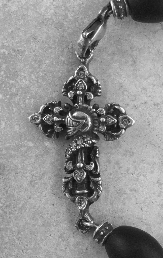 Sterling Silver Diamond Cross Bracelet with Knight Profile