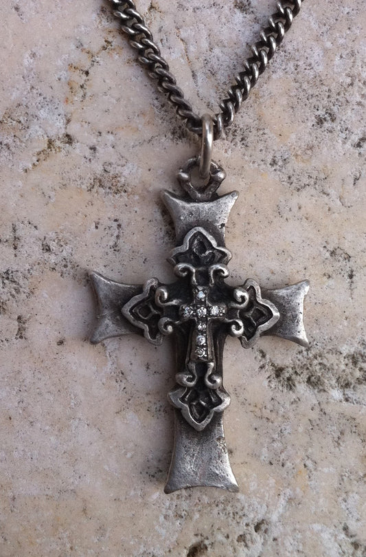 Sterling Silver Cross Necklace with Diamond