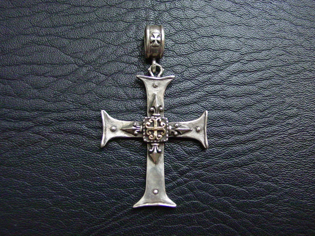 Sterling Silver Gothic Cross with 18k Gold Center Cross