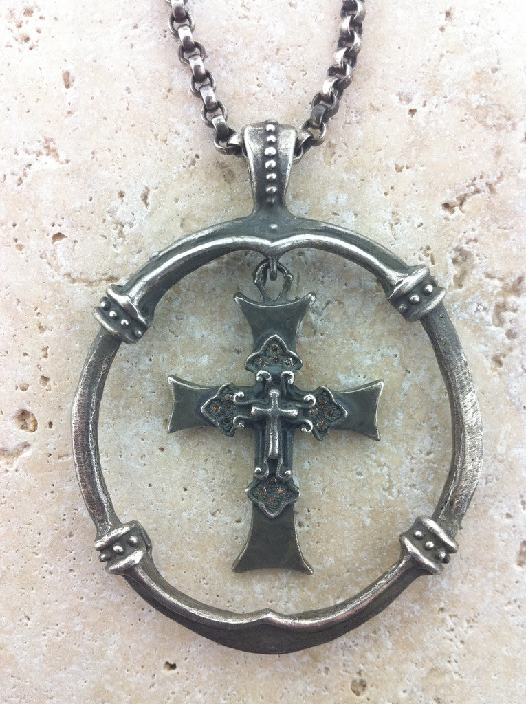 Sterling Silver Cross in Circle Necklace by Roman Paul