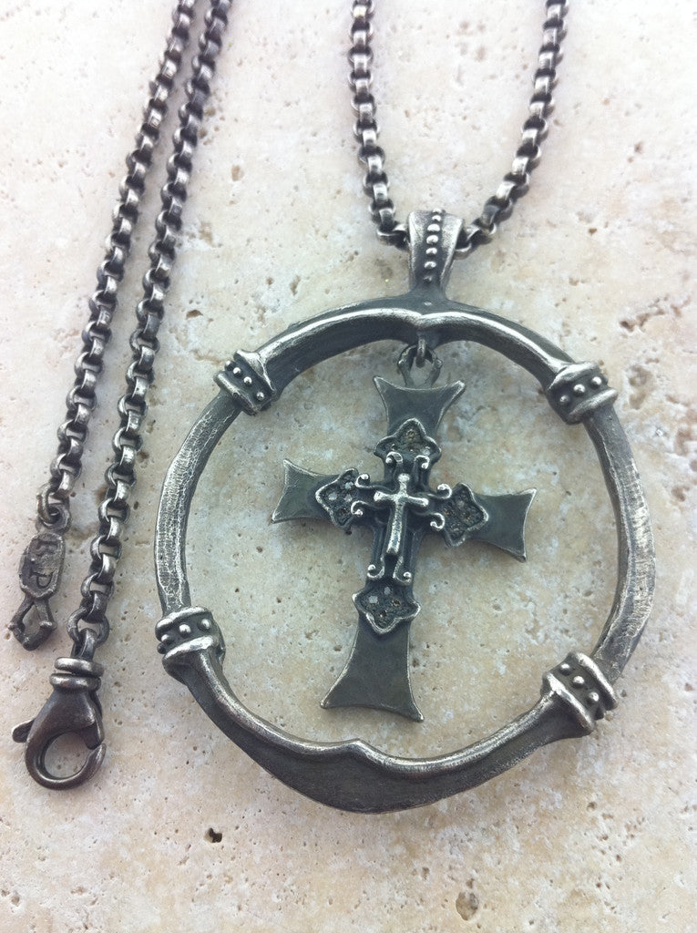 Silver Cross in Circle Necklace