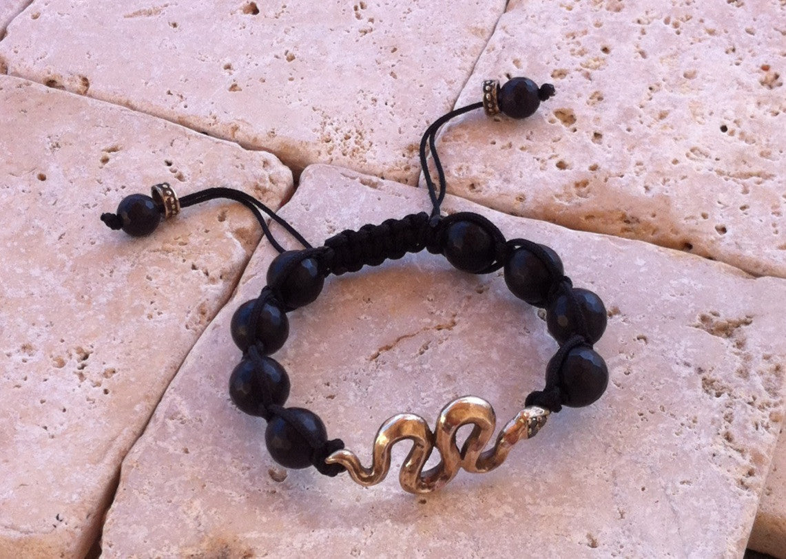 Bronze Snake Onyx Beads Bracelet by Roman Paul