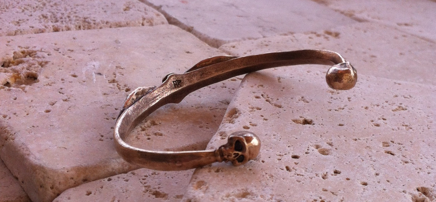 Bronze Skull & Wing Cuff Bracelet by Roman Paul