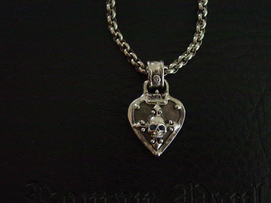 Necklace-sterling silver guitar pick with skull and black diamonds by Roman Paul