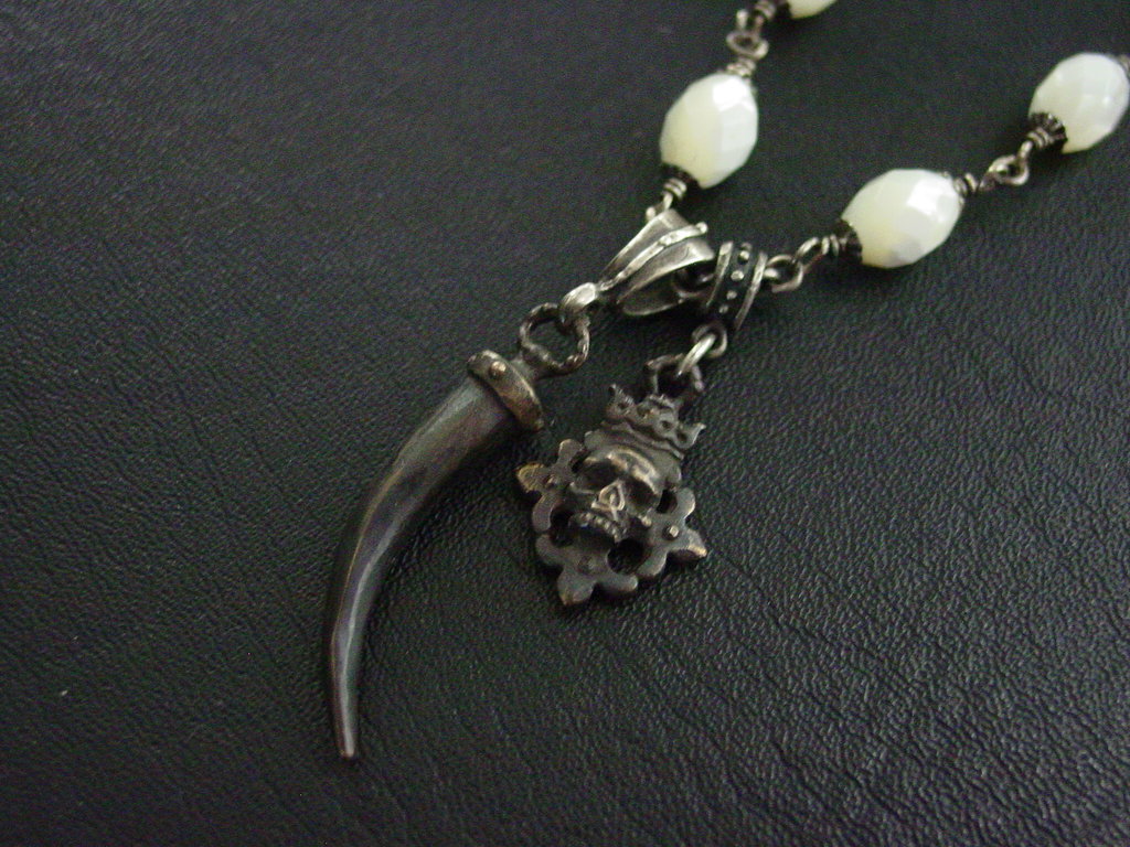 Silver Crowned Skull & Horn Necklace by Roman Paul