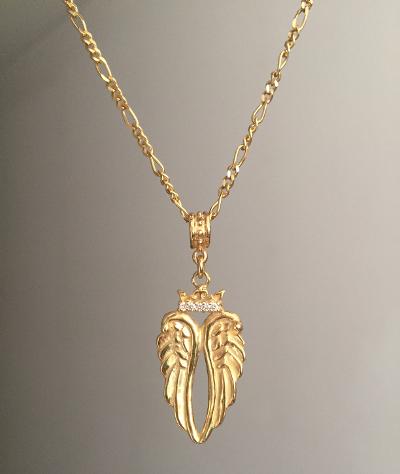 Necklace - Angels Wings with Diamond Crown by Roman Paul plated 18k gold