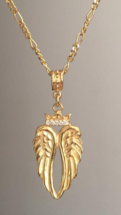 Necklace - Angels Wings with Diamond Crown by Roman Paul